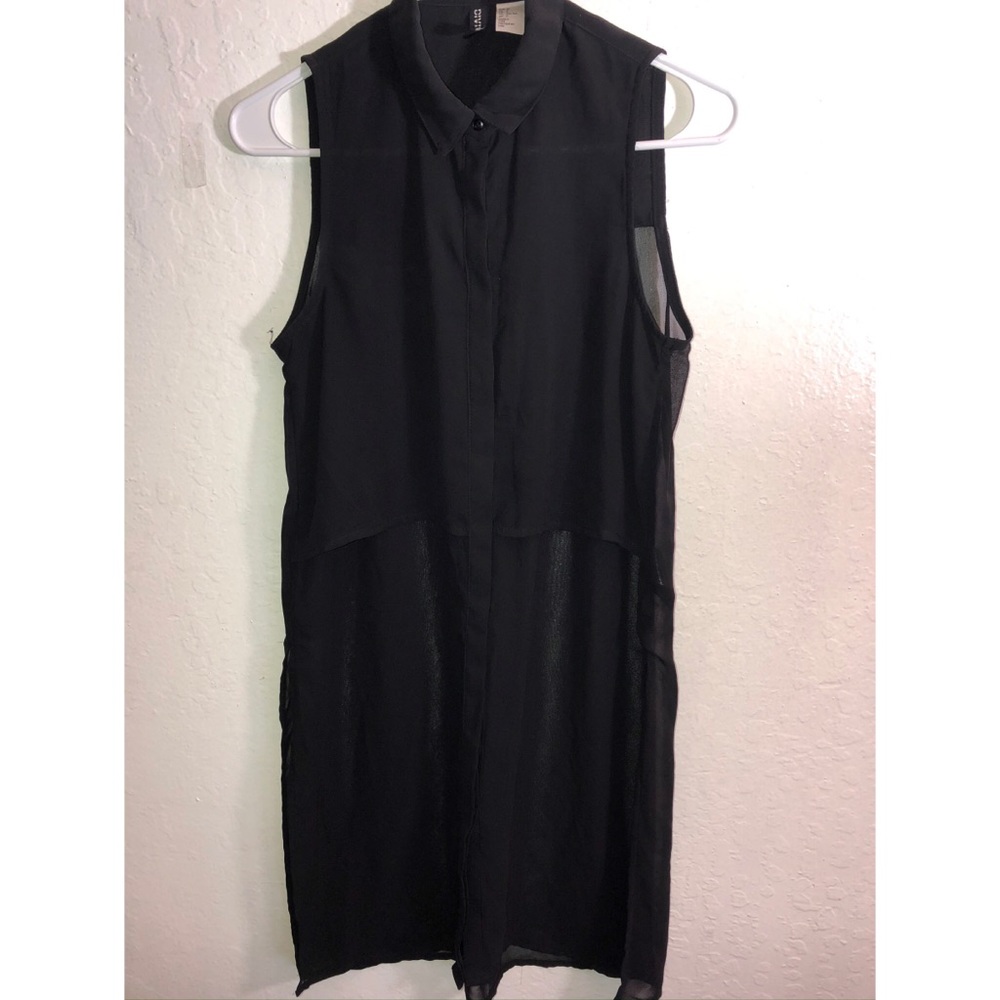 Sheer sleeveless button black top